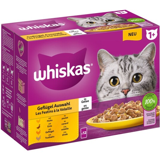 Whiskas 1 + Porsjonsposer 12 X 100/85G Fjærkreutvalg I Gelè (12 X 85 G) Whiskas 1 + Porsjonsposer 12 X 100/85G Fjærkreutvalg I Gelè (12 X 85 G)