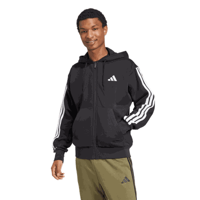 Adidas Essential Fleece 3 Stripes Full Zip hettejakke herre Black S Adidas Essential Fleece 3 Stripes Full Zip hettejakke herre Black S