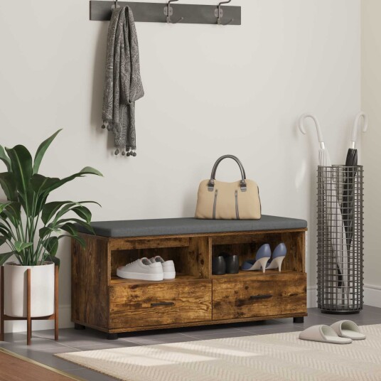vidaXL Gangbenk Røkt Eik 100 x 38 x 46 cm Konstruert treverk og stoff vidaXL Gangbenk Røkt Eik 100 x 38 x 46 cm Konstruert treverk og stoff