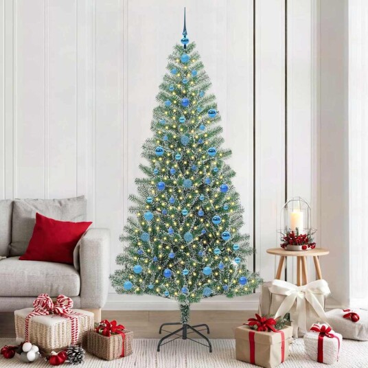  Kunstig Julesekk Snø Flocket med LED Lys Grønn og hvit 210 cm