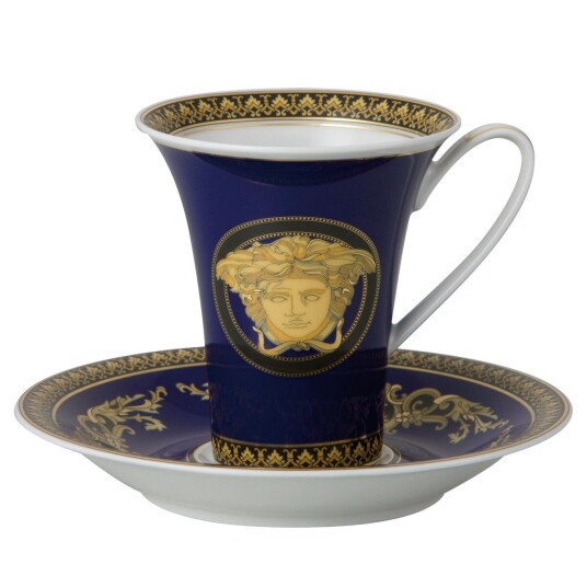 Versace Medusa Blue kopp med fat sett Versace Medusa Blue kopp med fat sett