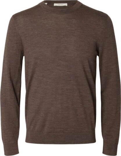 Selected Slmtray Ls Knit Reg Merino Crew Noos Brown XXL