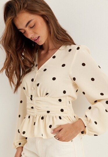 Bubbleroom V neck Button Blouse