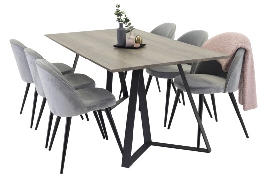 Venture Home Marina Spisegruppe 180 cm Rektangulært med 6 Velvet Fløyel Spisestoler Sort