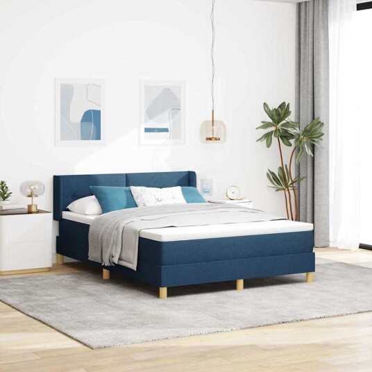  Bokfjæringsseng med madrass Blå 140x200 cm Stoff