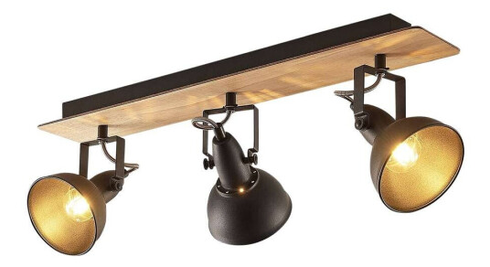 Lindby Aylis taklampe, svart, tre, 3 lyskilder
