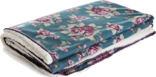 Sherpapledd m/fleece forside blomsterprint petrol