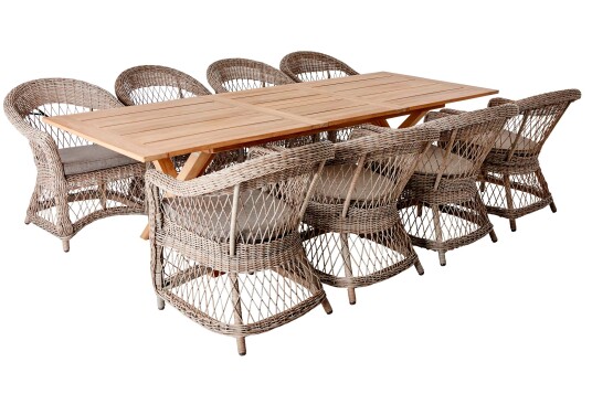Brafab Brutus & Kamomill spisegruppe Teak/beige 8 stoler & bord 200 265 x 100 cm