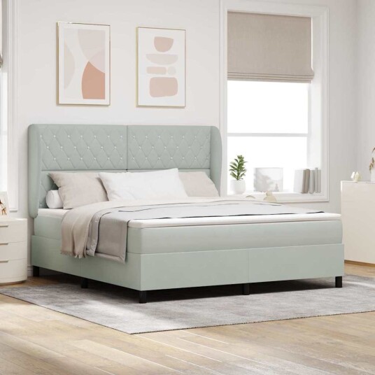 Box Spring Seng med Madrass Lys Grå 180x200 cm Fløyel
