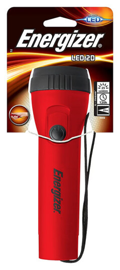 Energizer Value LED lommelykt - 2xD batterier (ikke inkludert), r??d, 35 lm - 45 m