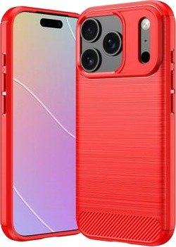 iPhone 18 Pro Max børstet TPU-deksel - karbonfiber - rød