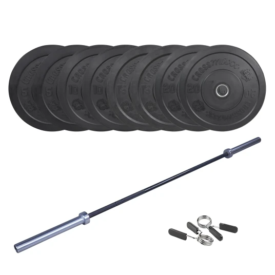 Crossmaxx CF Vektstangsett (100 kg skiver + 20 kg vektstang). Perfekt for crossfit og styrketrening
