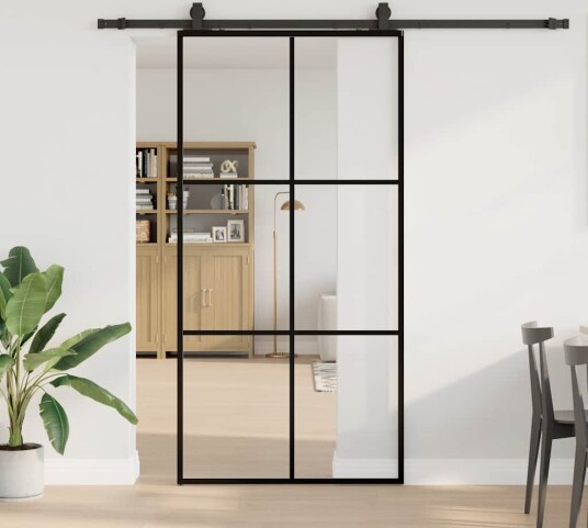vidaXL Skyvedør med monteringssett svart 102x205 cm ESG-glass