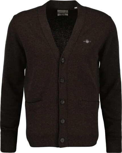 Gant Superfine Lambswool V Cardigan DK BROWN MELANGE S
