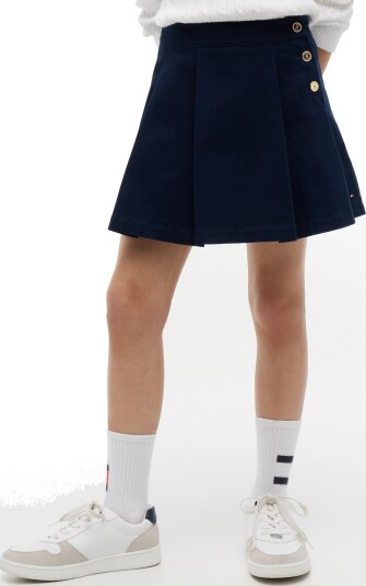 Tommy Hilfiger Gold Button Pleated Skirt Navy 46