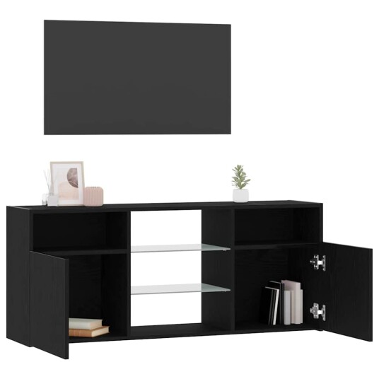TV benk med LED lys svart eik 120x30x50 cm konstruert tre