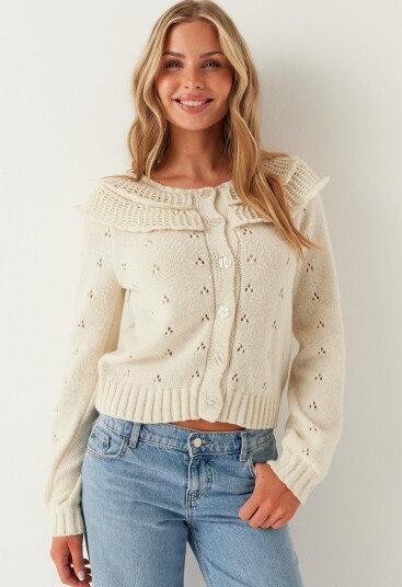Pieces Pcdavis Ls O neck Frill Cardigan