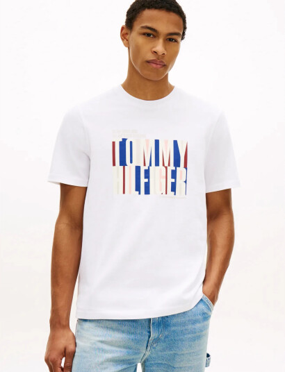 Tommy Hilfiger Split Colour Graphic Tee   White   M