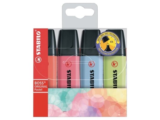 Highlighter Stabilo Boss Original pastel ass.farver pakke a 4 stk