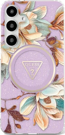 Guess HC Glitter Deksel for Samsung Galaxy S25 MagSafe Kompatibel Lilla med Blomster