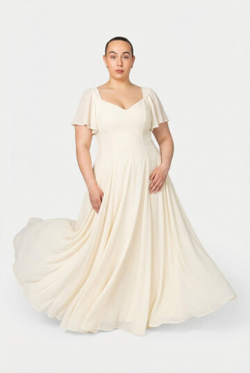 Murlongcres. Alette Maxi Dress Flutter Sleeves Ivory