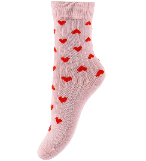 Minipop Sokker - Rib - Bambus - Rose Heart - MiniPop - 27/30 - Sokker Rosa Rød - 27-30