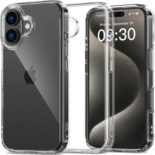Tech-Protect FlexAir Hybrid Mobildeksel for iPhone 16 Gjennomsiktig