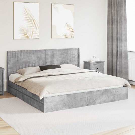 Sengramme med oppbevaring og hodegavl Betonggrå 200 x 200 cm
