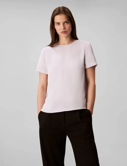 Calvin Klein Matte Shine Satin Ss Shell Top - Purple - XL