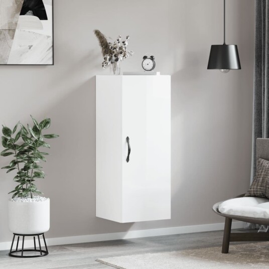 Veggmontert skap høyskap hvit 34,5x34x90 cm konstruert tre 8721012115811