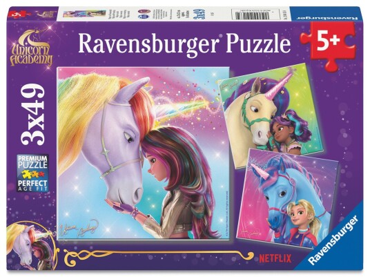 Puslespill 3x49 Unicorn Academy Ravensburger Puslespill 3x49 Unicorn Academy Ravensburger