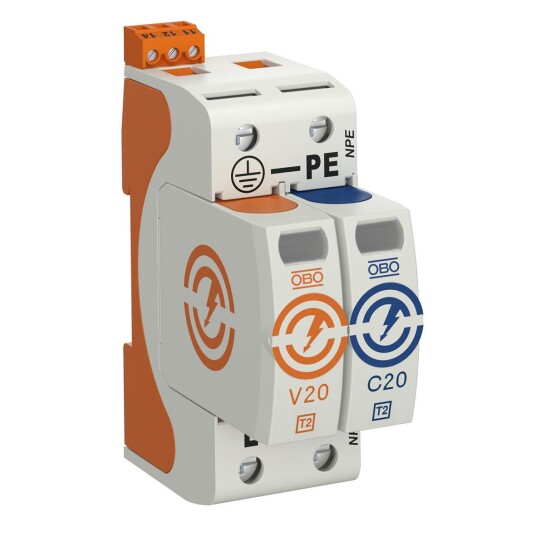 Obo Bettermann 5095331 Overspenningsvern type 2 230 V IP20 1+N/PE 2 leder Stikkontakter & kabler