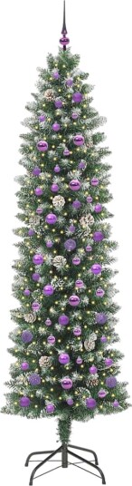  Kunstig Slankt Jule Tre med 300 LED Grønn og hvit 240 cm