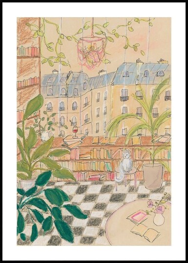 Antique Parisian Book Store Cat Plakat Plakat / 50x70cm Antique Parisian Book Store Cat Plakat Plakat / 50x70cm