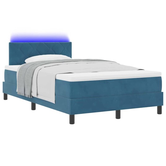 Box Spring Seng med Madrass og LED Mørkeblå 120x200 cm Fløyel
