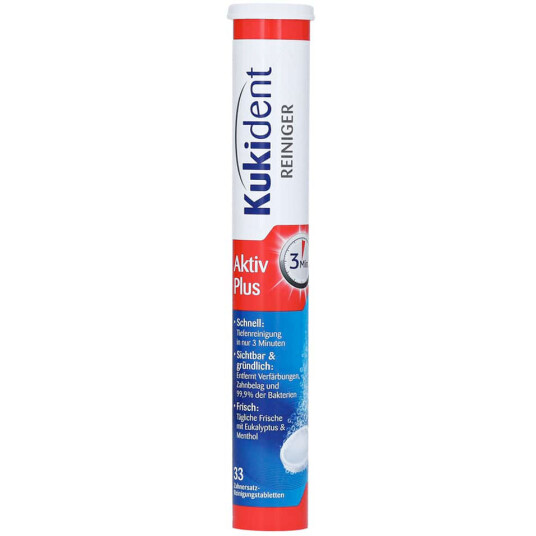 Kukident Active Plus Rensetabletter for proteser 33 stk.