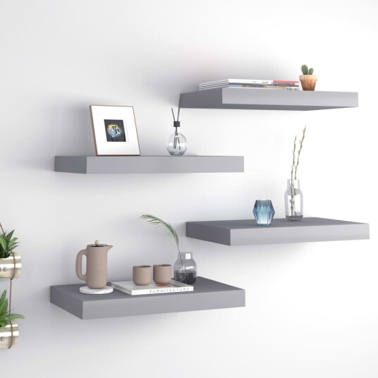 vidaXL Flytende vegghyller 4 stk gr? 40x23x3,8 cm MDF