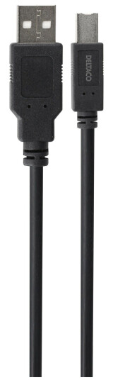 Deltaco 2m USB 2.0 Kabel Type A til Type B, Svart