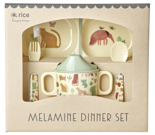 Rice Melamine Baby Dinner Set Giftbox 4 pcs Sweet Jungle Print