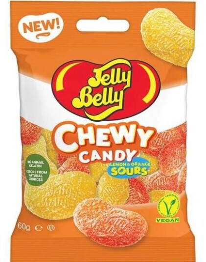 Jelly Belly Chewy Candy Sours Sur Vingummi med Appelsin og Sitron Smak 60 gram USA Import