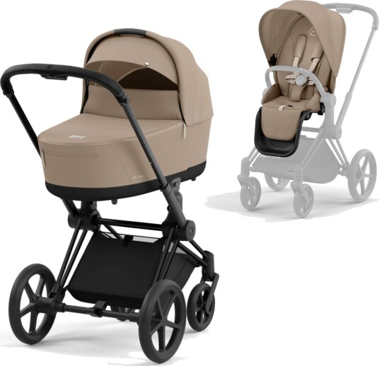 Cybex e Priam Matt Black/Cozy Beige Komplett Barnevogn