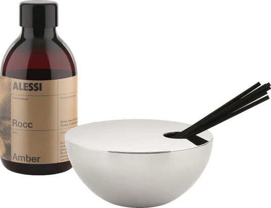 Alessi Diffuser With Lid In 18/10 Stainless Steel Refill And Rattan Sticks Fragrance Amber Silver ONE SIZE Alessi Diffuser With Lid In 18/10 Stainless Steel Refill And Rattan Sticks Fragrance Amber Silver ONE SIZE