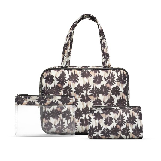 Gillian Jones 3-piece cosmetic bag set Palm print Gillian Jones 3-piece cosmetic bag set Palm print
