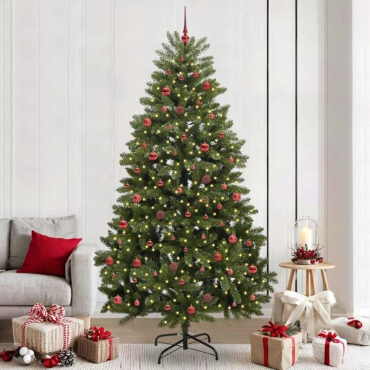 Kunstig juletre med LED stripelys grønn 240 cm PVC og metall Kunstig juletre med LED stripelys grønn 240 cm PVC og metall