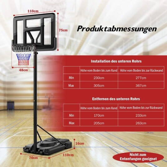 170 305 cm høydejusterbart basketballstativ utendørs basketballkurv med stativ