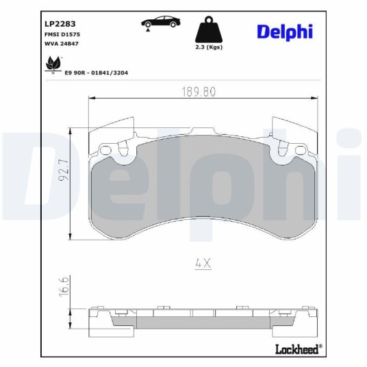 Bremseklosser sett DELPHI LP2283 Bremseklosser sett DELPHI LP2283