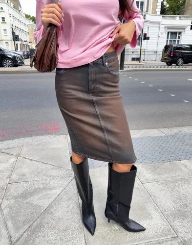 Nelly - Blå - Coated Mid Denim Skirt