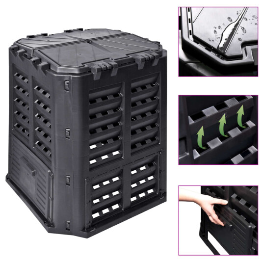 vidaXL Kompostkasse til hage svart 68,9x68,9x83,9 cm 360 L