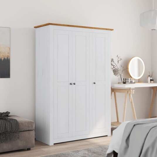 vidaXL Garderobeskap 3 dører hvit 118x50x171,5 cm furu Panama Range