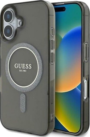 Guess MagSafe Glitter Circle Mobildeksel for iPhone 16 - Svart